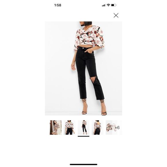 Express Floral Print Linen Blend Ruched Crop top - Picture 2 of 7